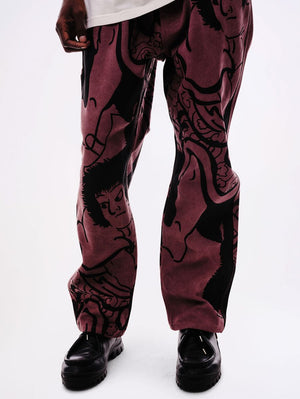 Kintaro Print Carpenter Pant - Merlot
