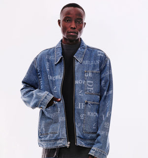 Knowledge Laser Print Chore Jacket - Indigo Denim