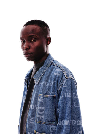 Knowledge Laser Print Chore Jacket - Indigo Denim
