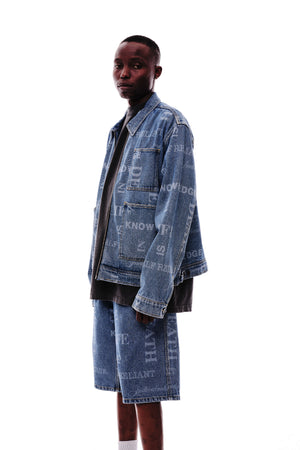 Knowledge Laser Print Chore Jacket - Indigo Denim
