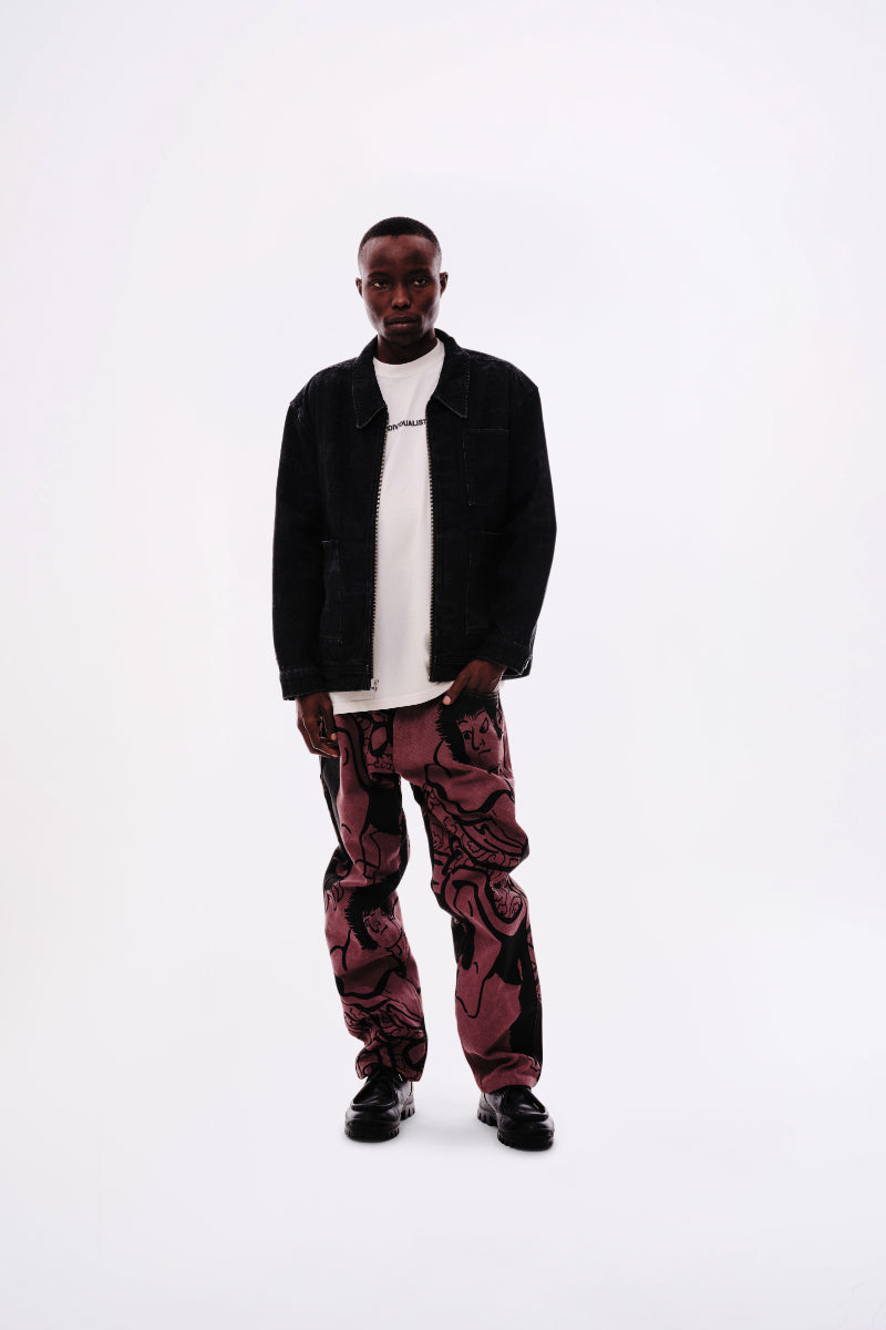 Kintaro Print Carpenter Pant - Merlot