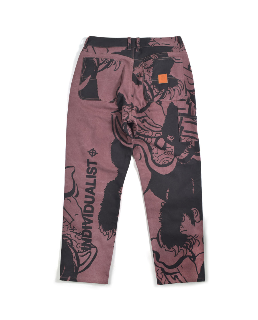 Kintaro Print Carpenter Pant - Merlot