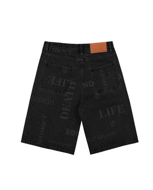 Knowledge Laser Print Big Boy Shorts - Black Denim