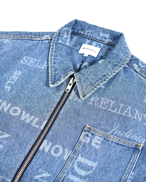 Knowledge Laser Print Chore Jacket - Indigo Denim