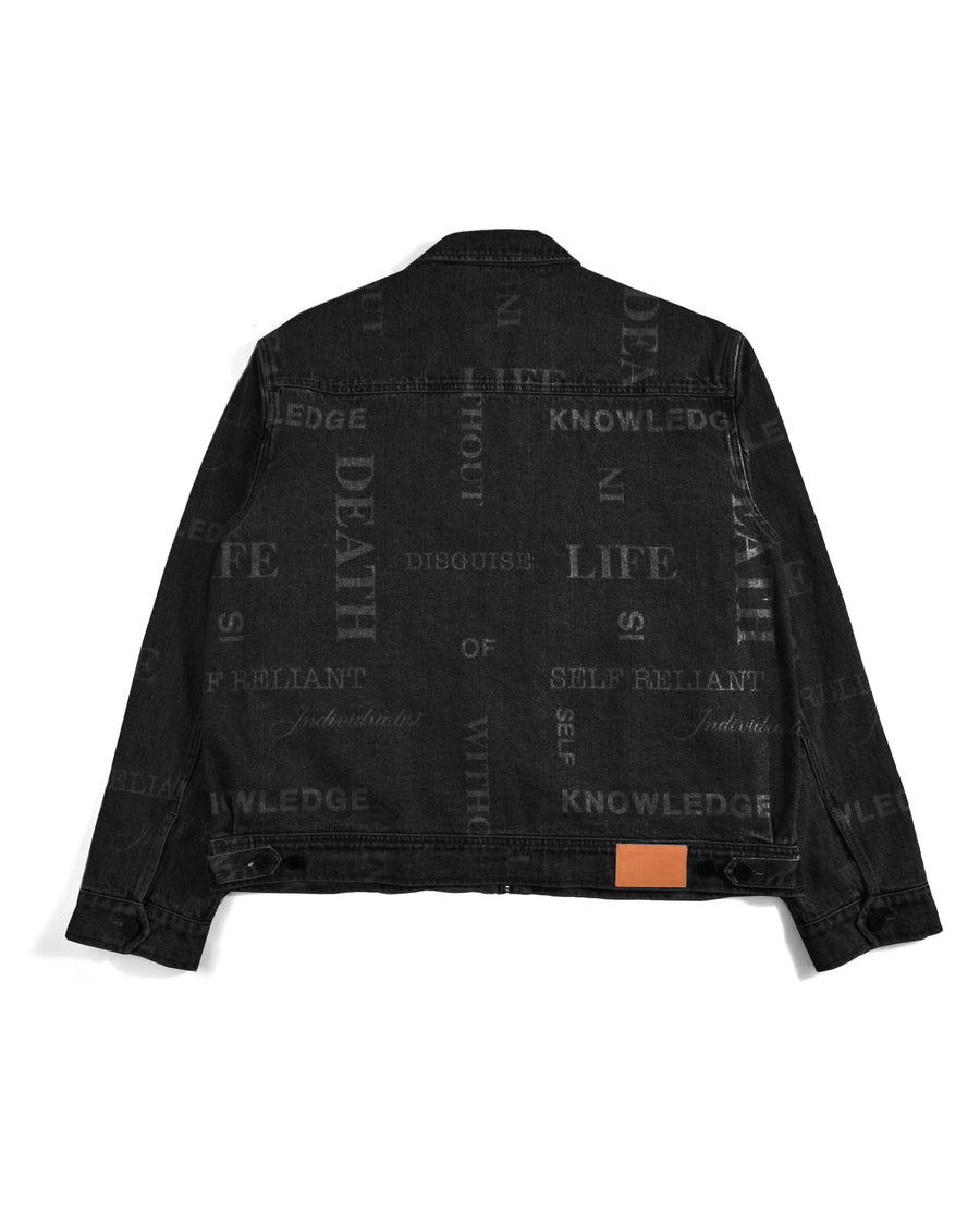Knowledge Laser Print Chore Jacket - Black Denim