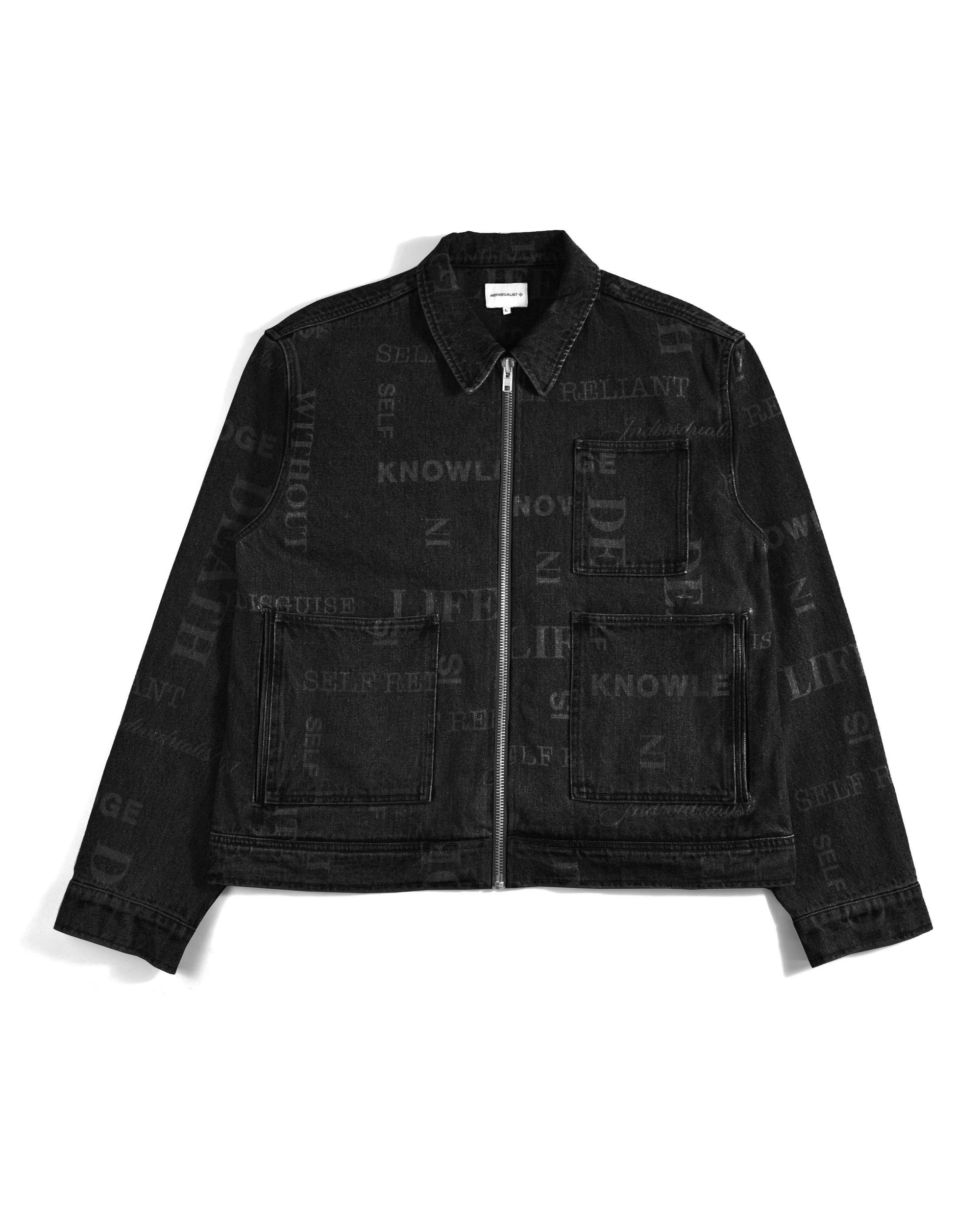 Knowledge Laser Print Chore Jacket - Black Denim
