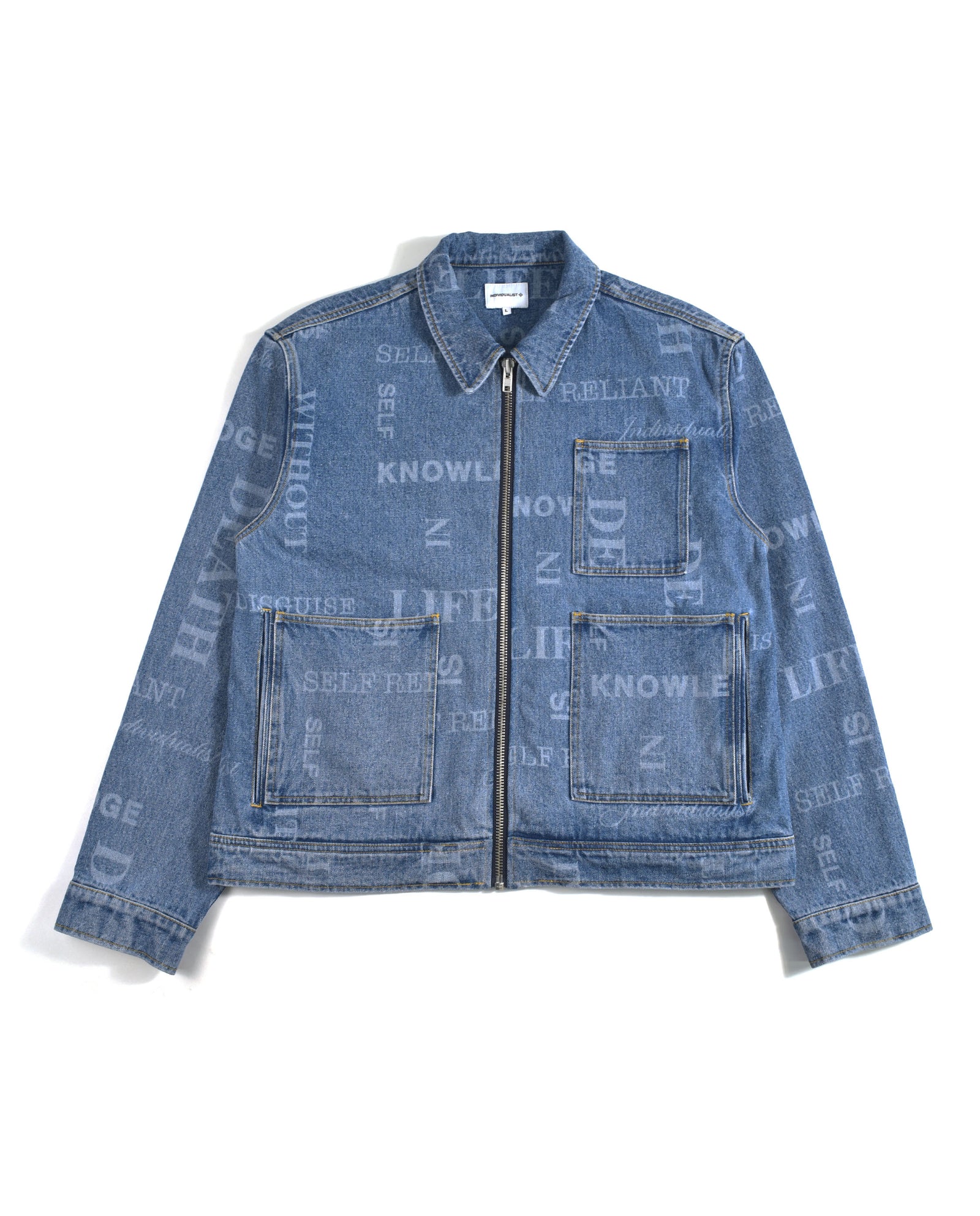Knowledge Laser Print Chore Jacket - Indigo Denim