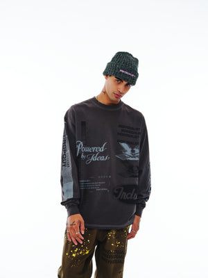 Power Test Print LS Tee - Charcoal