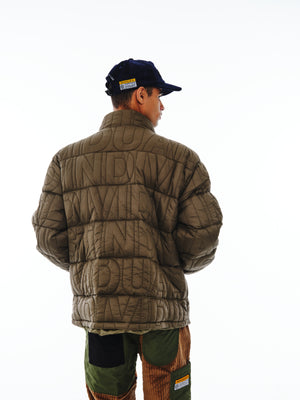 Letter Quilt Puffer Jacket - Olive