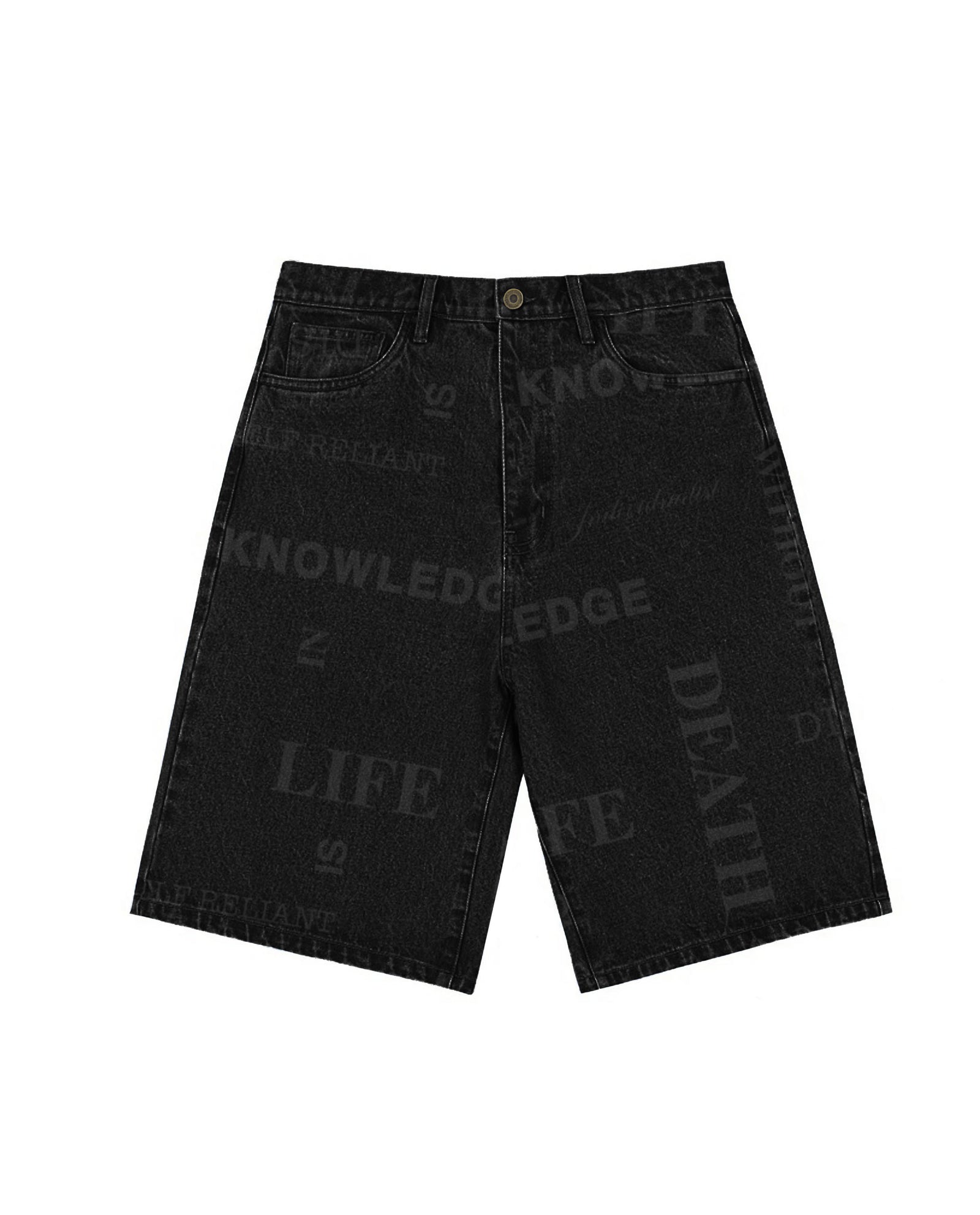 Knowledge Laser Print Big Boy Shorts - Black Denim