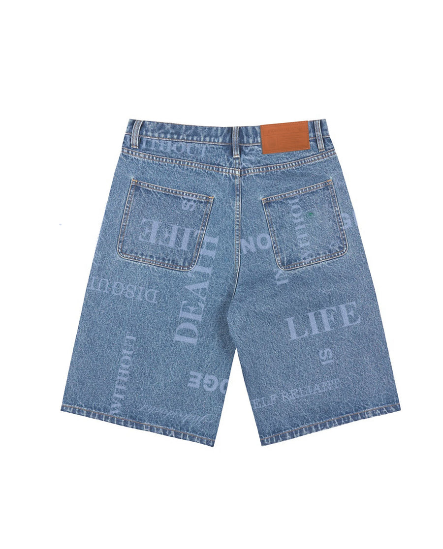 Knowledge Laser Print Big Boy Shorts - Indigo Denim