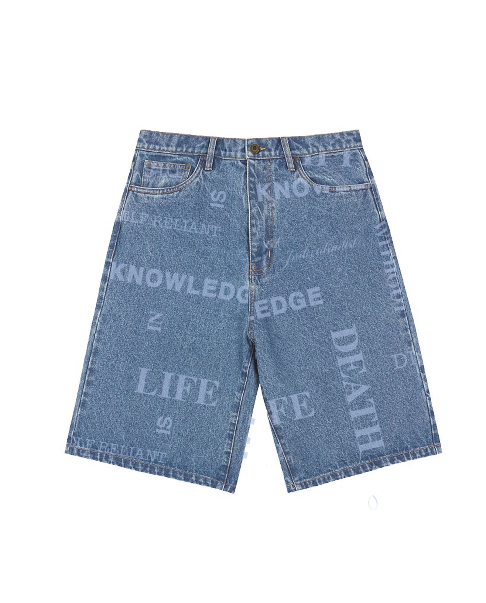 Knowledge Laser Print Big Boy Shorts - Indigo Denim