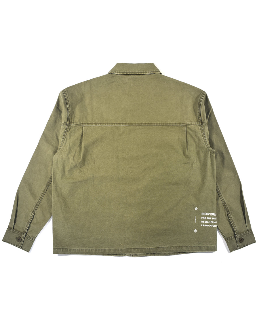 Printed Military LS Shirt - Olive
