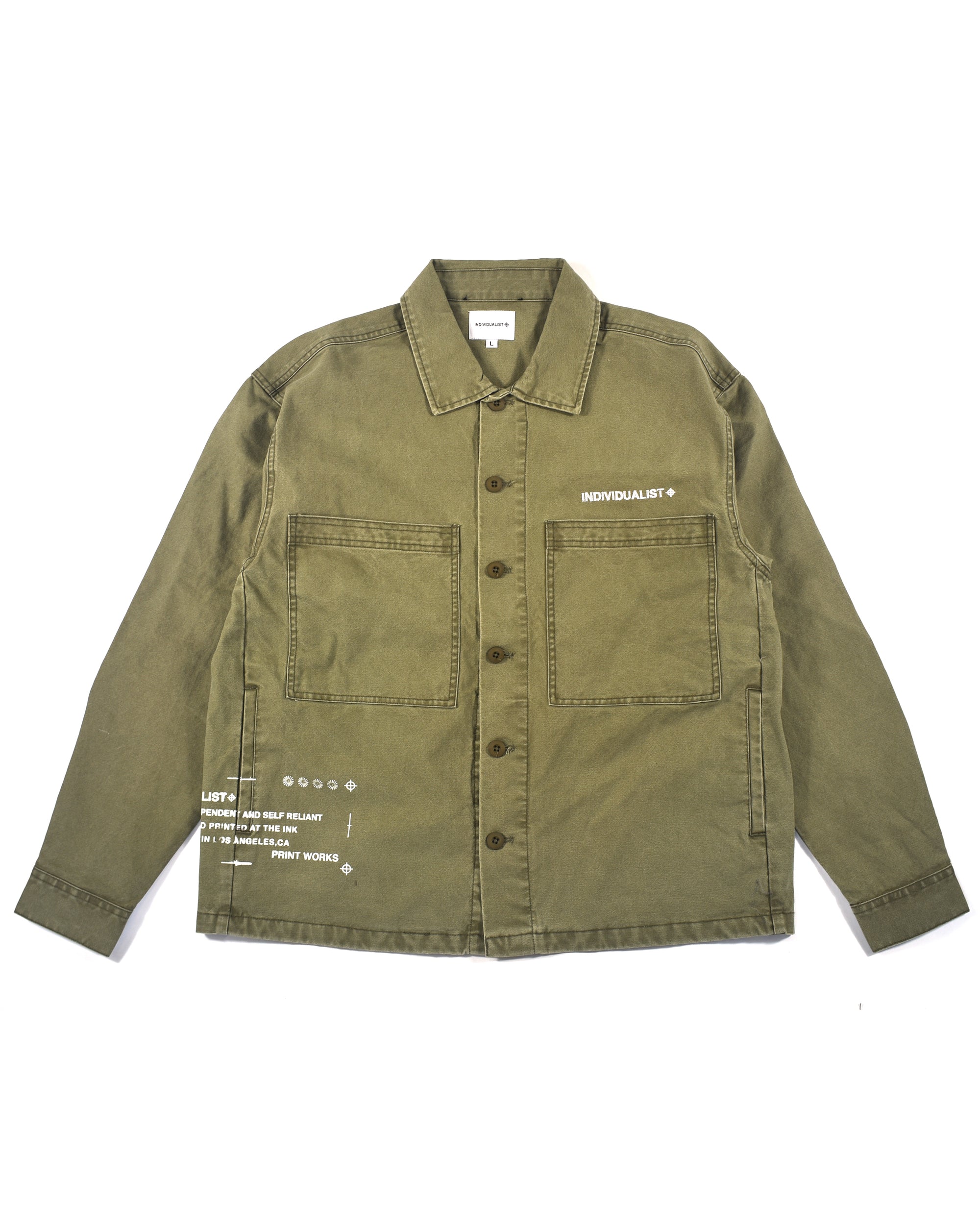 Printed Military LS Shirt - Olive