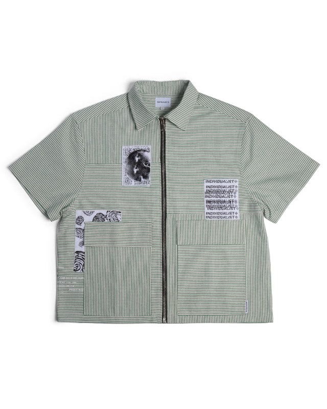 3 Panel Zip Up Work Shirt - Green